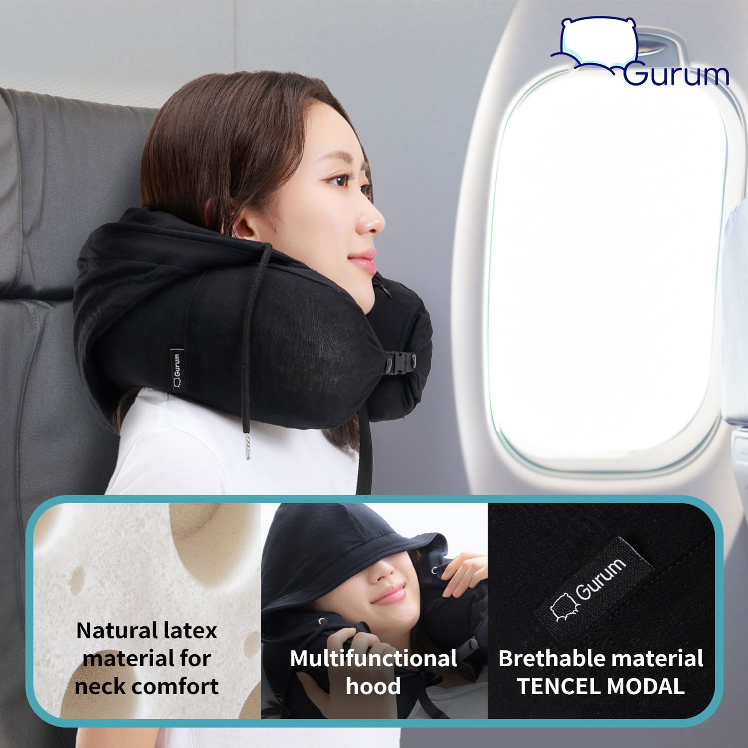 Gurum Travel Latex Pillow with Hoodie & Pocket for On - the - Go Comfort - Gurum Pillow