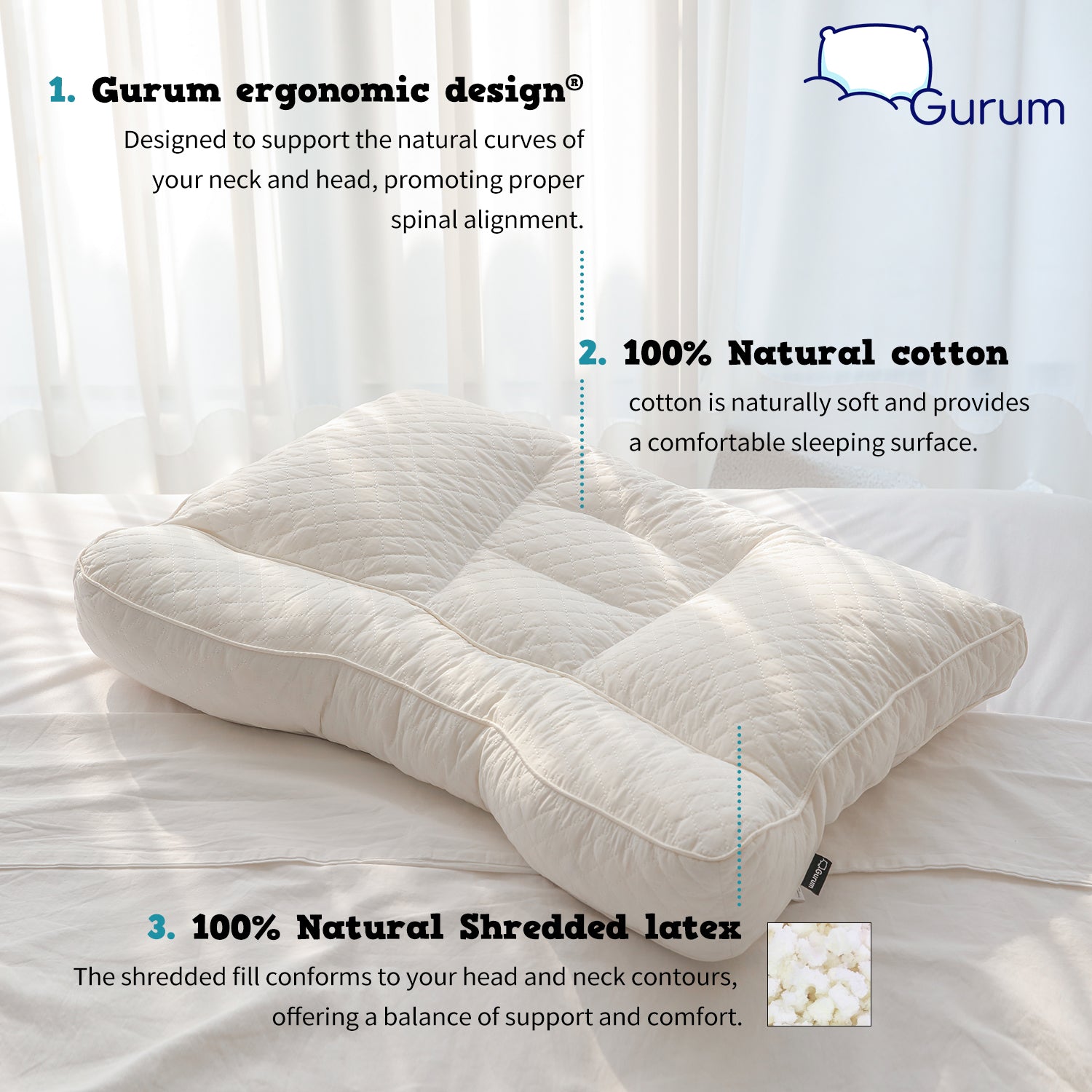 Gurum Premium Latex Pillow – Neck Pain Relief for Better Sleep