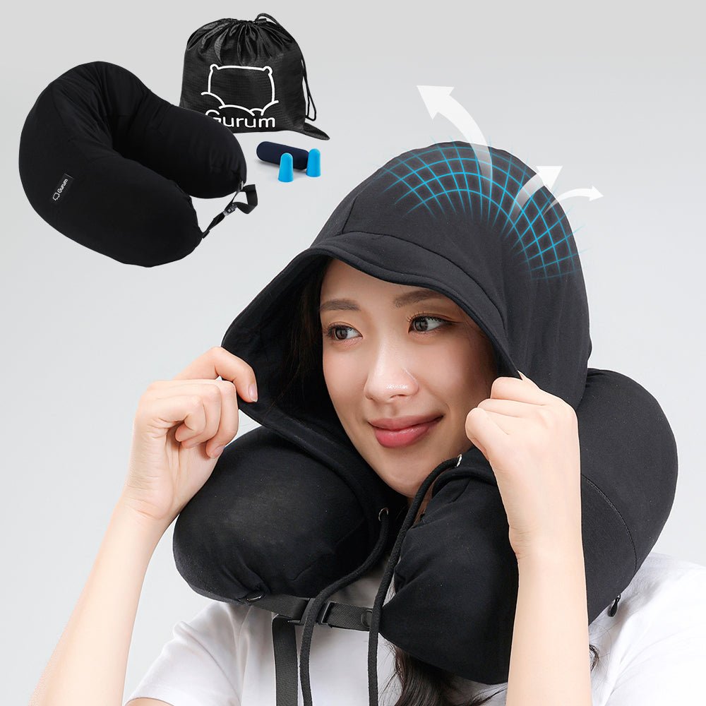 Travel Pillow with Hoodie and Side Pocket Features - Gurum Pillow
