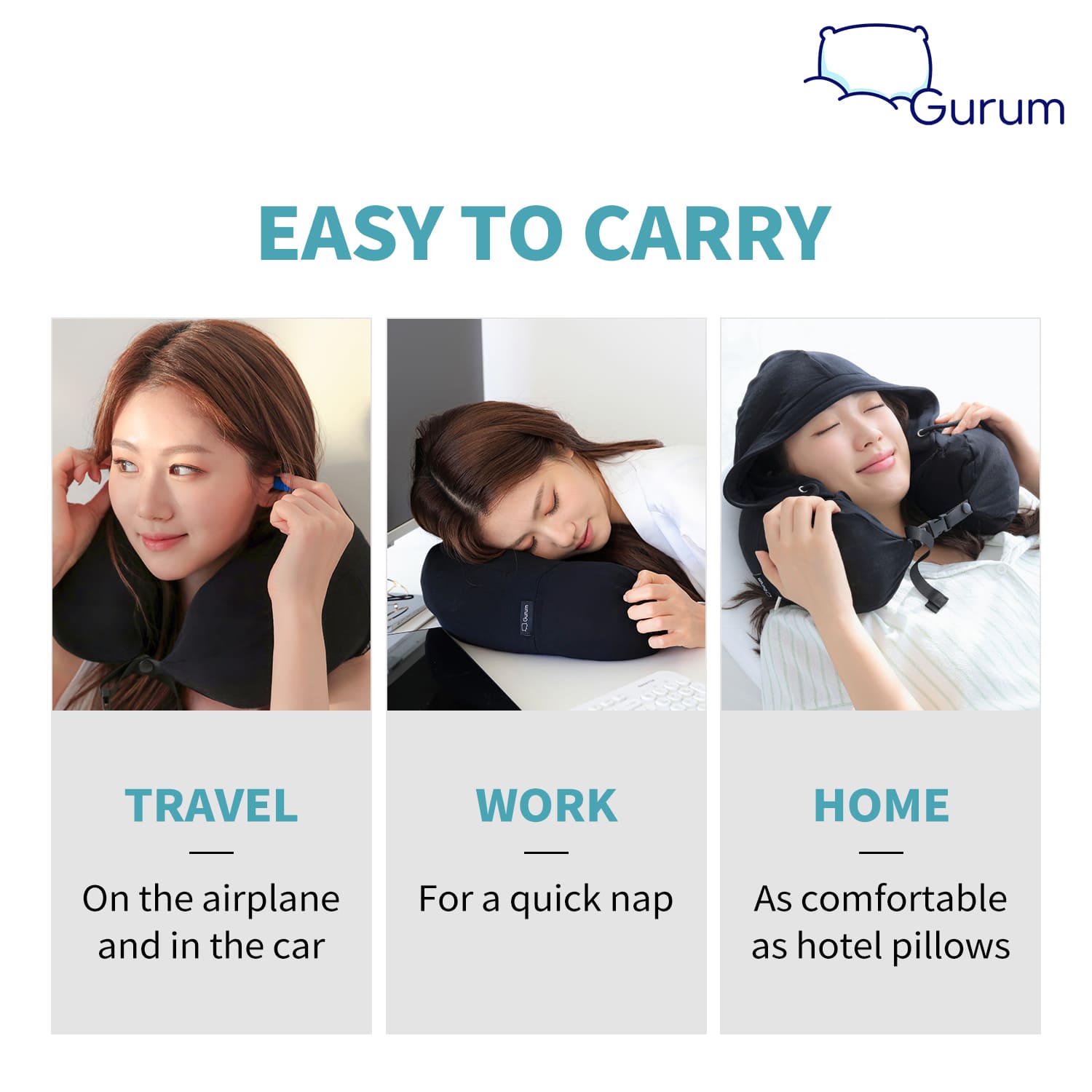 Gurum Travel Latex Pillow with Hoodie &amp; Pocket for On - the - Go Comfort - Gurum Pillow