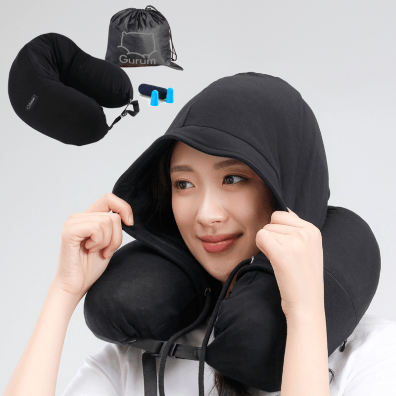 Gurum Travel Latex Pillow with Hoodie &amp; Pocket for On - the - Go Comfort - Gurum Pillow